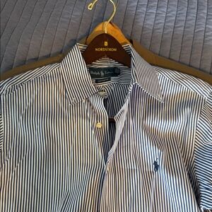 Ralph Lauren Men's Navy and White Striped Shirt